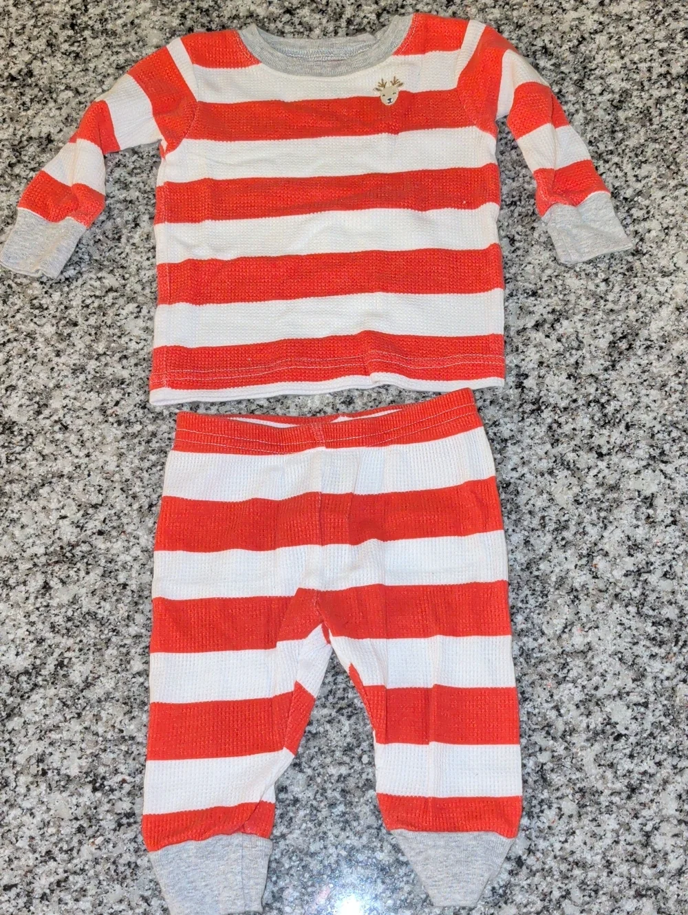 Carter's Red and White Striped Kids Pajama Set with Gray Trim Christmas